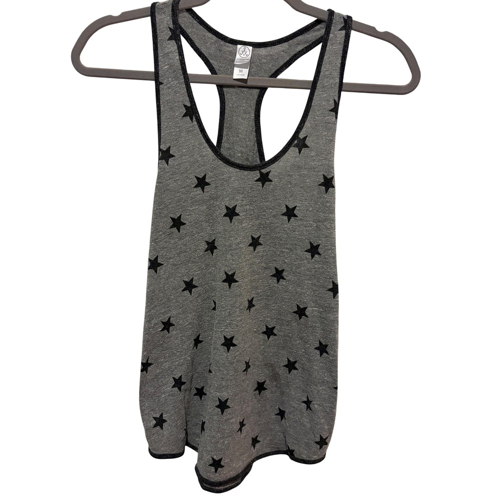 Alternative Apparel Womens Gray Black Star Print Racerback Tank Top Medium